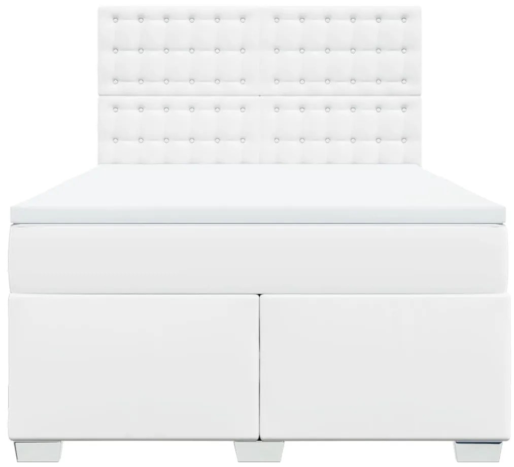 vidaXL Κρεβάτι Boxspring με Στρώμα Λευκό 160x200εκ.από Συνθετικό Δέρμα