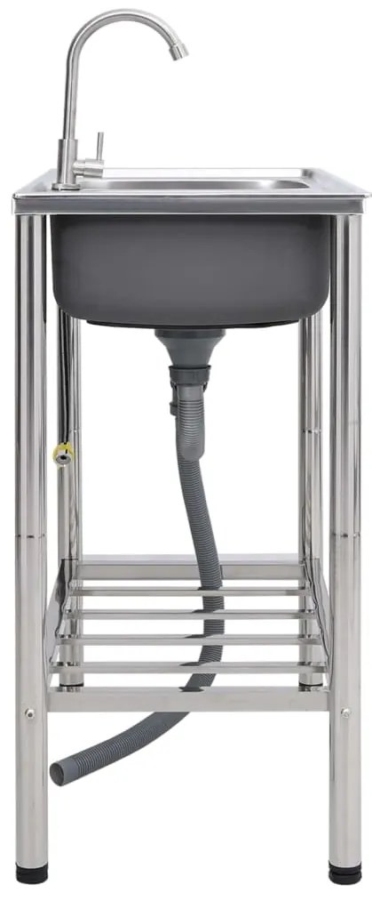 vidaXL Νεροχύτης Εξωτερ. Χώρου με Διπλή Γούρνα &amp; Μπαταρία Ανοξ. Ατσάλι