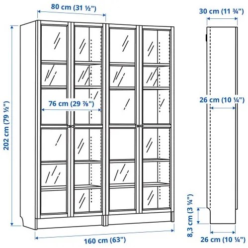 BILLY/OXBERG σύνθεση βιβλιοθήκης με γυάλινες πόρτες, 160x202 cm 394.835.30