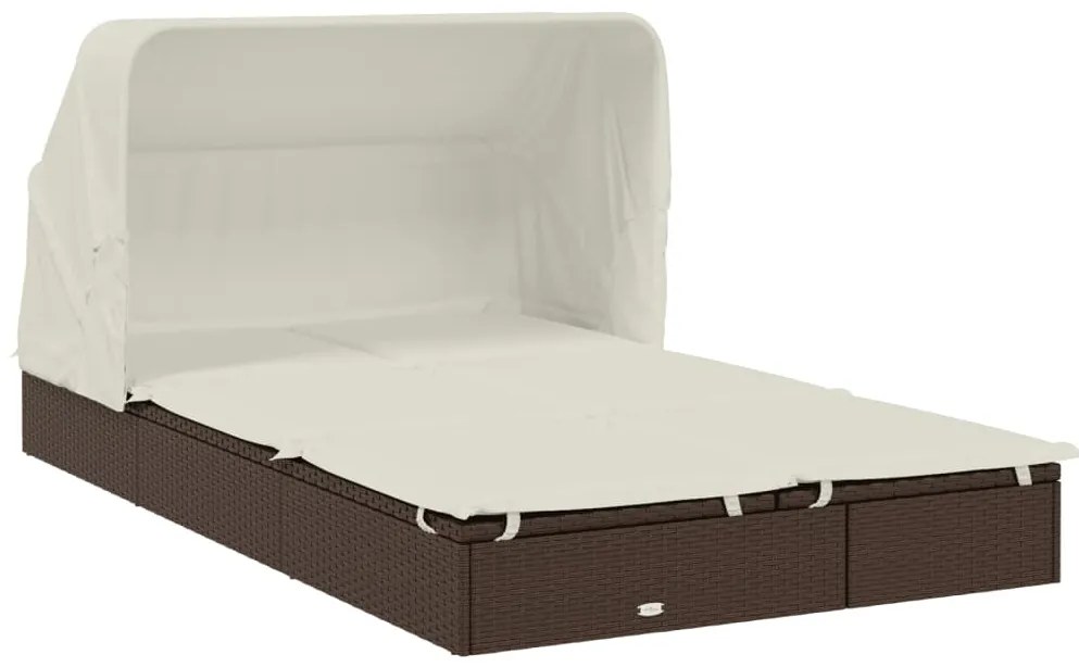 vidaXL Ξαπλώστρα 2 Ατόμων Πτυσ. Οροφή Καφέ 213x118x97 εκ. Συνθ. Ρατάν