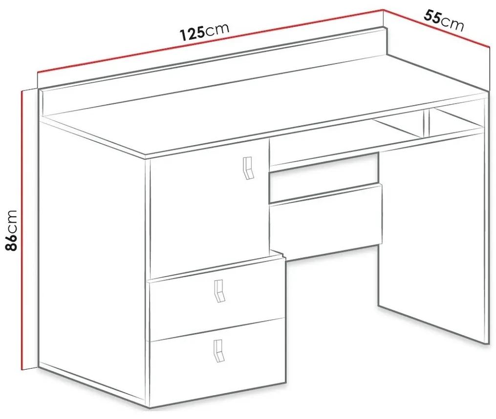 Τραπέζι γραφείου Omaha H108, Με συρτάρια, Με ράφι πληκτρολογίου, Με πόρτες, Ο αριθμός των θυρών: 1, Αριθμός συρταριών: 2, 78x125x55cm, 43 kg