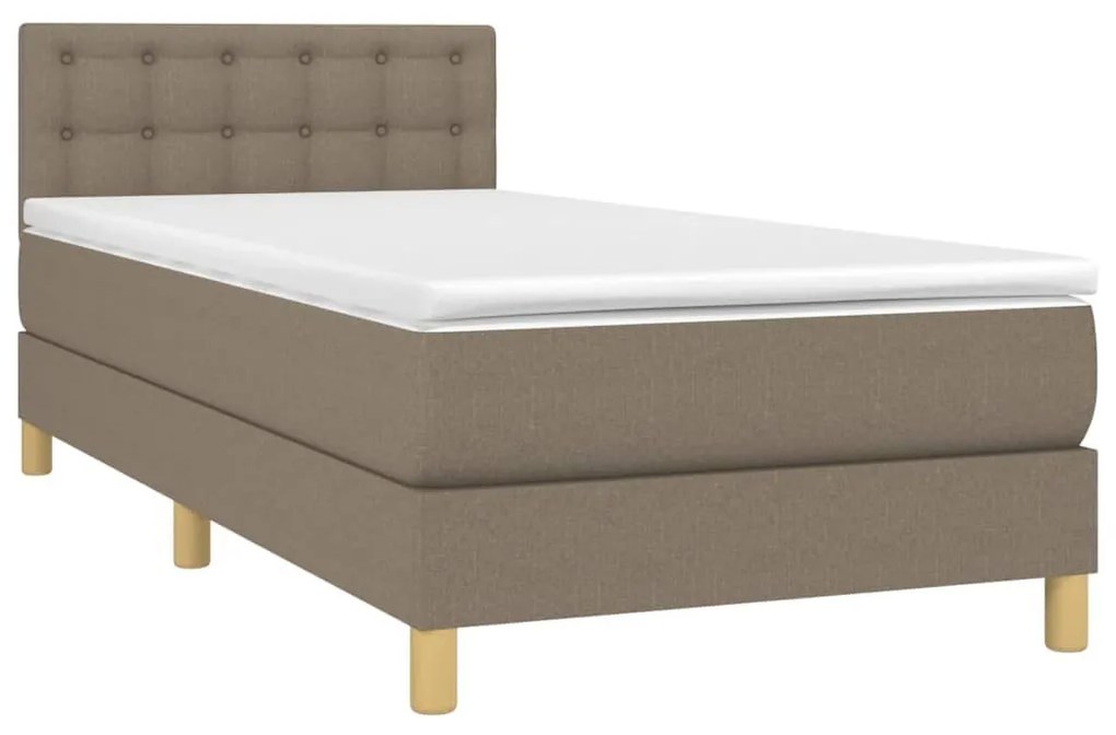 Κρεβάτι Boxspring με Στρώμα &amp; LED Taupe 90x200 εκ. Υφασμάτινο - Μπεζ-Γκρι