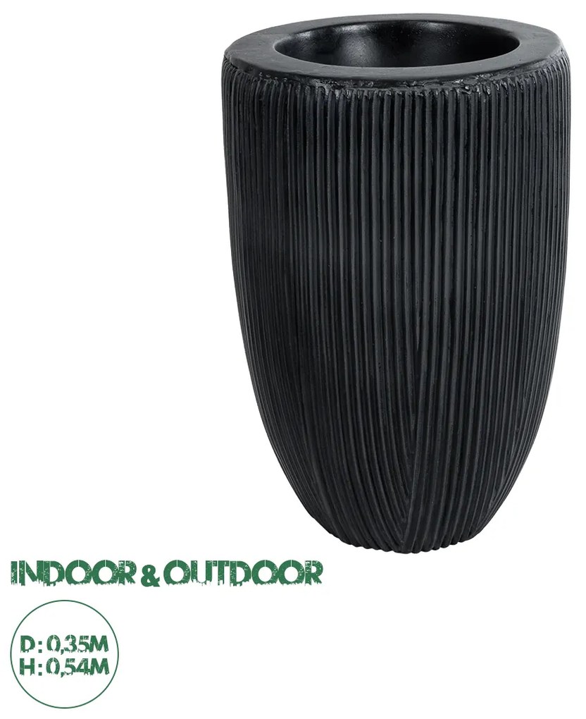 20793 GloboStar®  Artificial Garden CASTLE 20793 Διακοσμητικό Πολυεστερικό Τσιμεντένιο Κασπώ Γλάστρα - Flower Pot Μαύρο Φ35 x Υ54cm