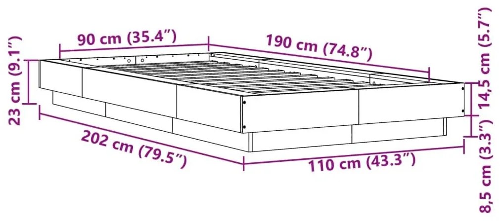 Πλαίσιο Κρεβατιού Καφέ Δρυς 90 x 190 εκ. Επεξεργασμένο Ξύλο - Καφέ