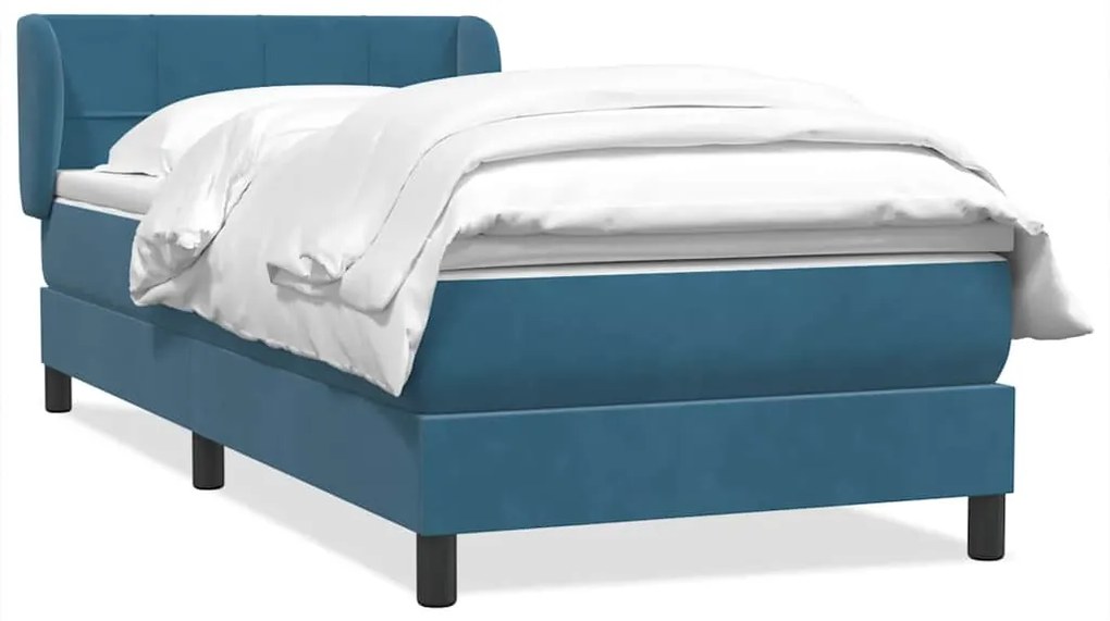 vidaXL Κρεβάτι Boxspring με Στρώμα Σκούρο Μπλε 90x220 εκ. Βελούδινο