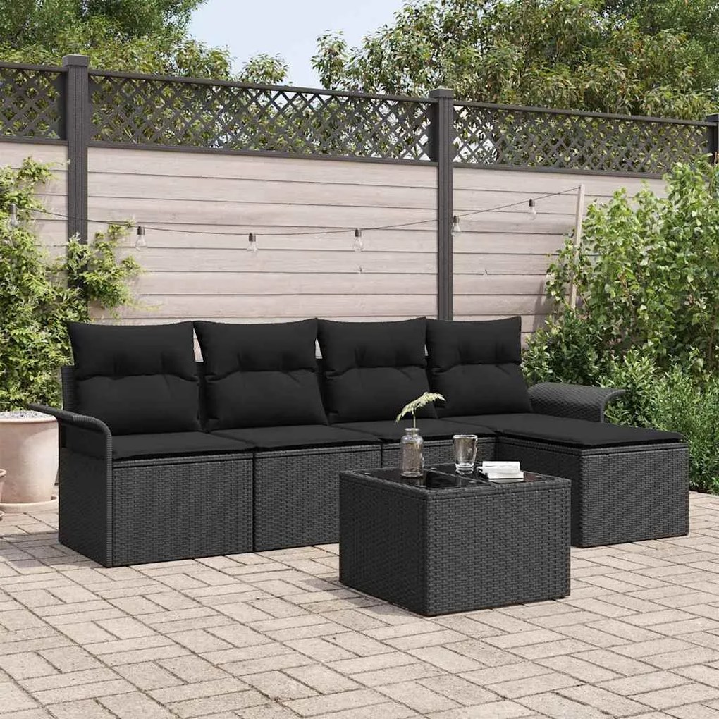 vidaXL Σετ Καναπέ Κήπου με μαξιλάρι 6 pcs Μαύρο Πολυ ράταν