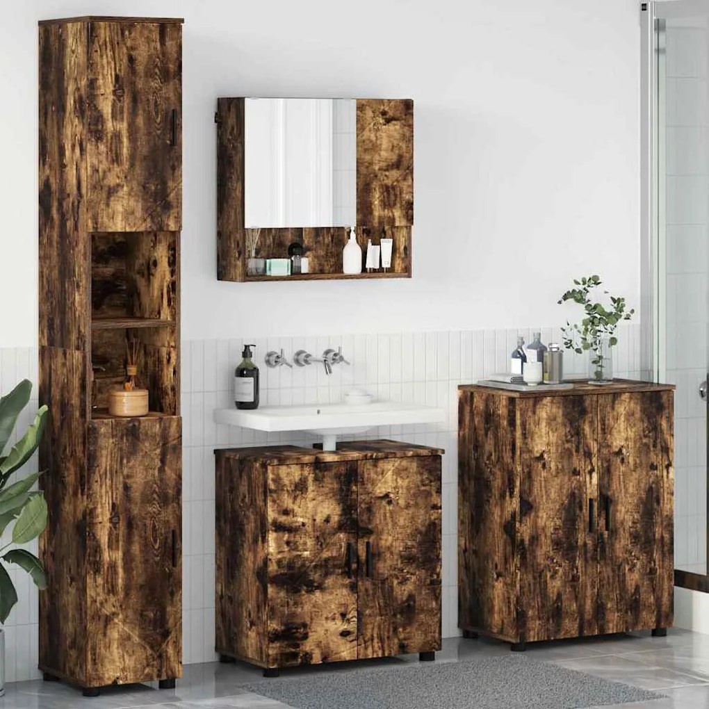 vidaXL Σετ Επίπλων Μπάνιου 4 pcs Καπνιστή δρυς 61 x 35 x 64 εκ.