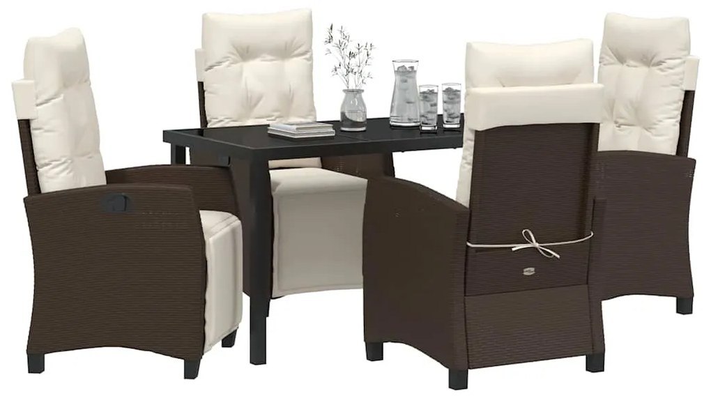 vidaXL Σέτ φαγητού για κήπο με μαξιλάρι 5 pcs Καφέ συνθετικό ρατάν