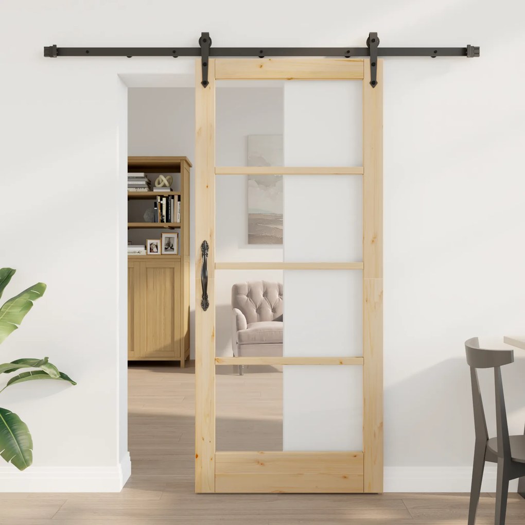 vidaXL Συρόμενη Πόρτα με Σέτ Υλικών 78x202 εκ. Μασίφ Ξύλο Πεύκου