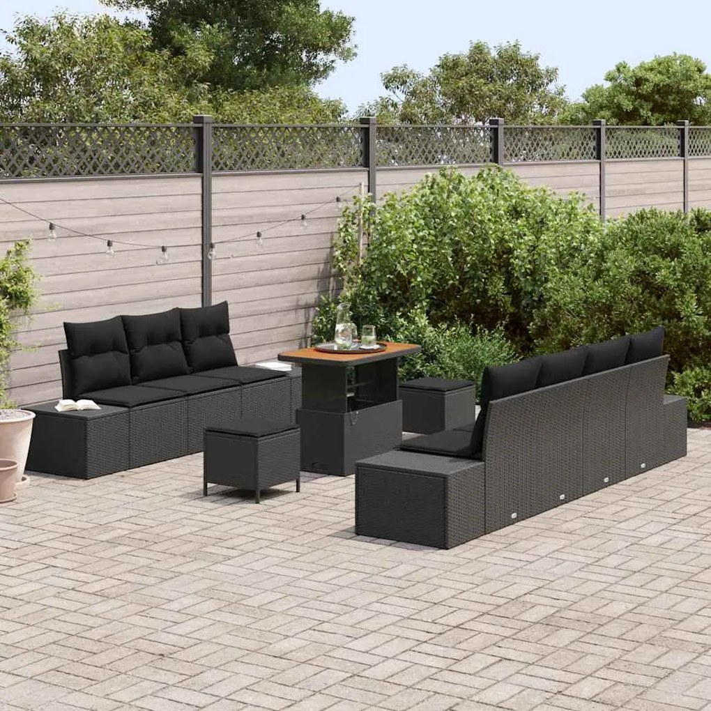 vidaXL Σετ Καναπέ Κήπου με μαξιλάρι 10 pcs Μαύρο 90 x 55 x 71 cm