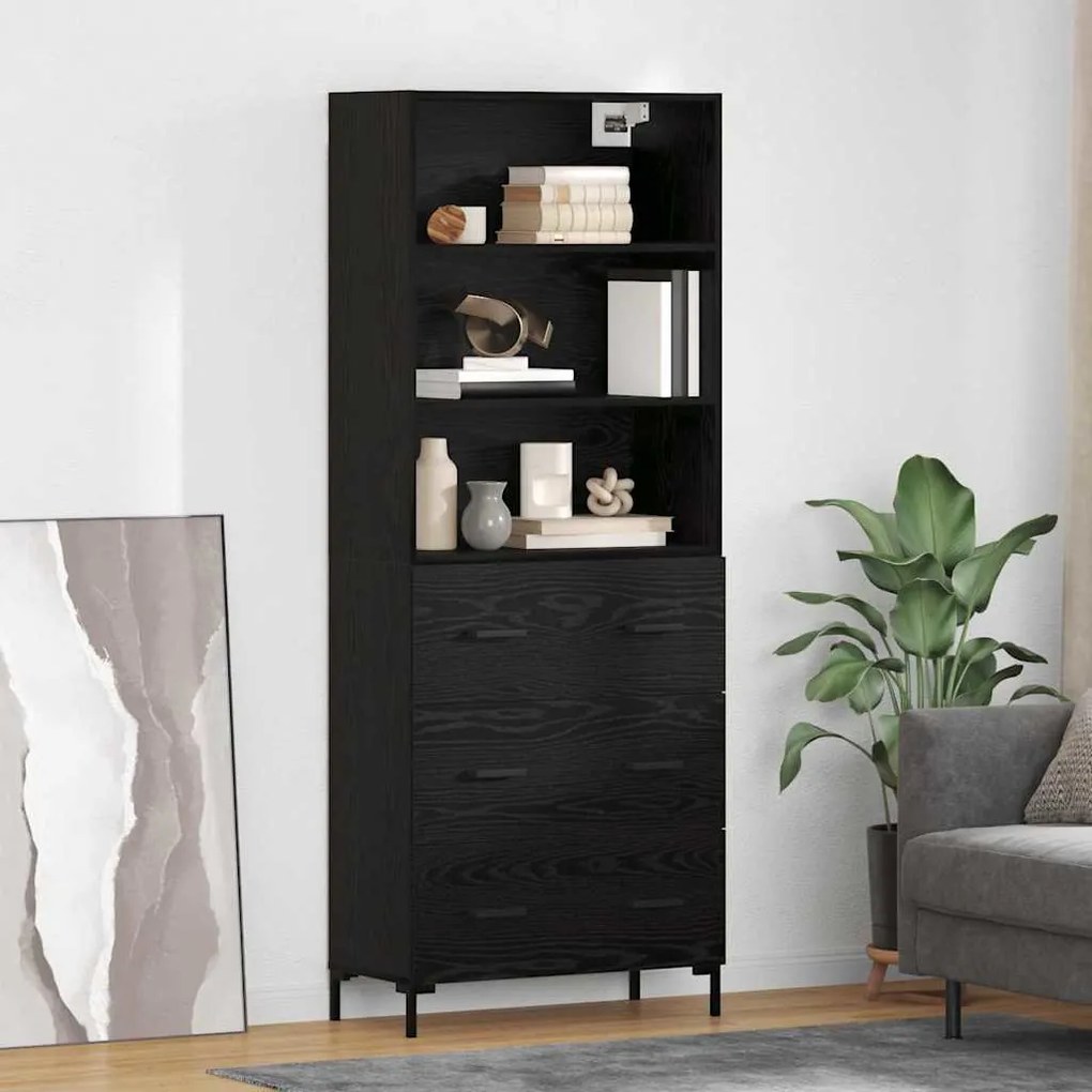 Highboard Μαύρη Οξυά 69,5 x 34 x 180 εκ. Επεξεργασμένο ξύλο