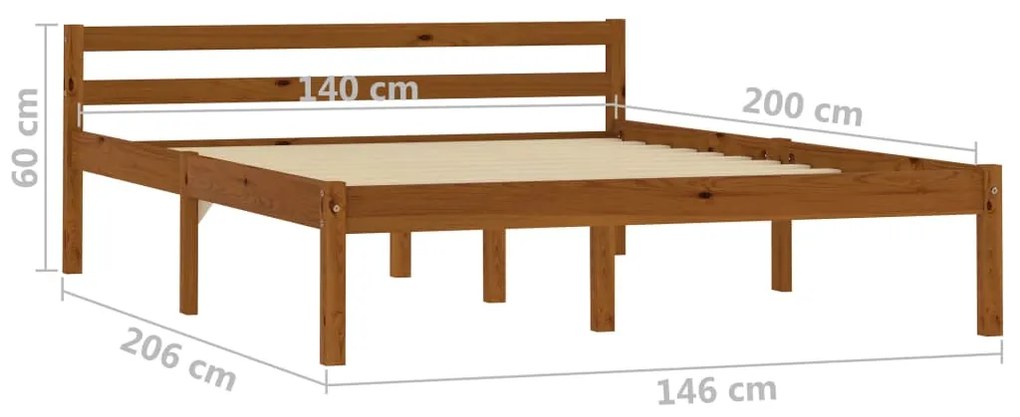 vidaXL Πλαίσιο Κρεβατιού Καφέ Μελί 140 x 200 εκ. από Μασίφ Ξύλο Πεύκου
