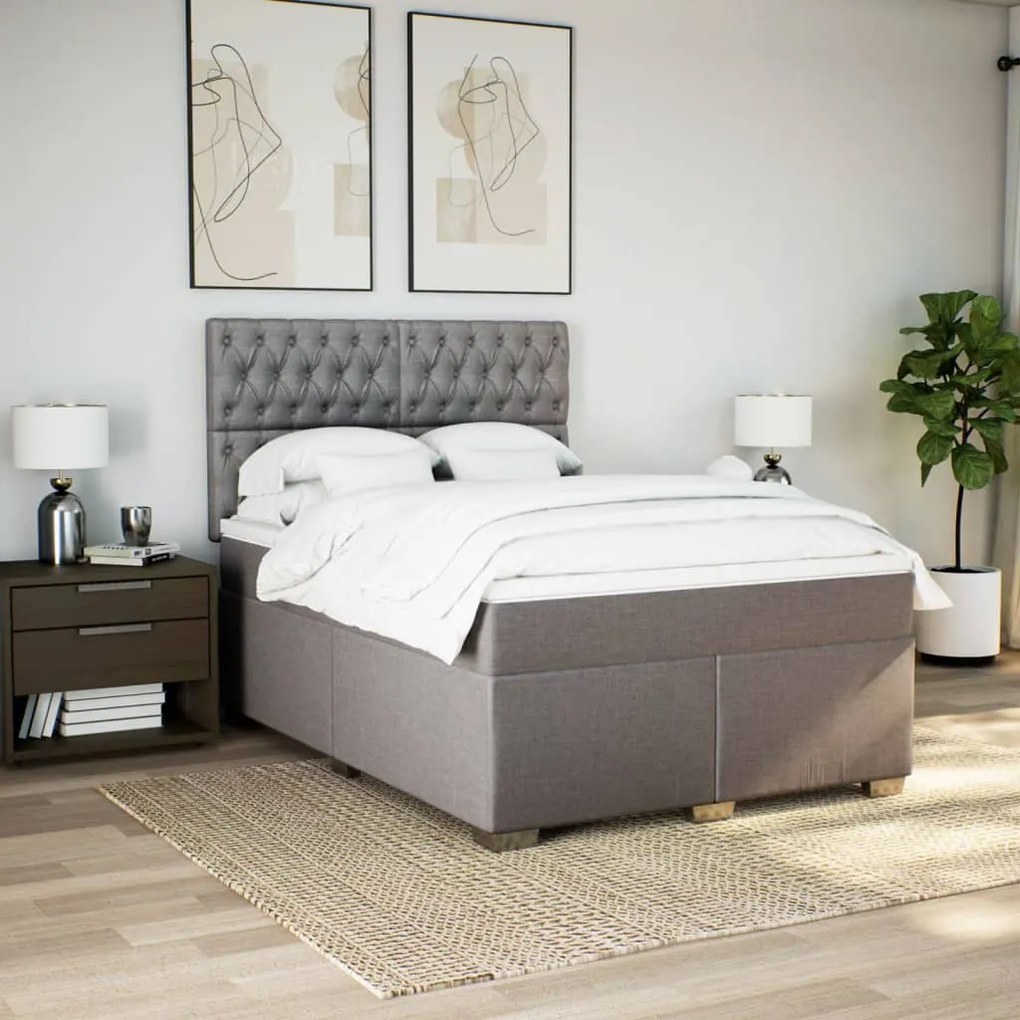 vidaXL Κρεβάτι Boxspring με Στρώμα Taupe 160x200 εκ. Υφασμάτινο