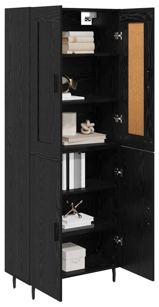 vidaXL Highboard 2 pcs Μαύρη Οξυά Σύνθετο Ξύλο και Γυαλί