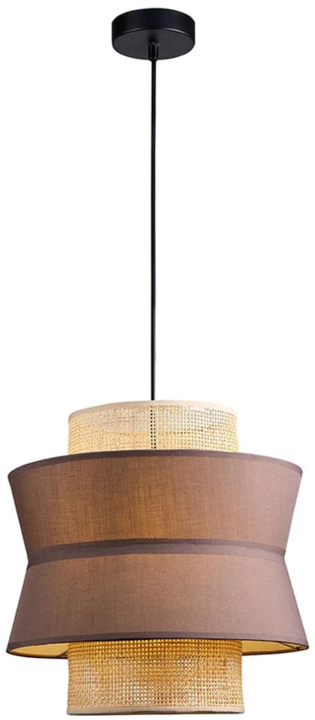 Φωτιστικό Κρεμαστό Μονόφωτο Διπλό 1xE27 D350x H1500mm Ύφασμα-Ράταν Viokef Rika 4306000