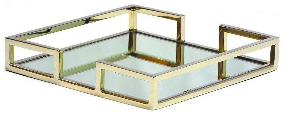 Διακοσμητικός Δίσκος Με Καθρέπτη MR15450G 30x30x5cm Gold Espiel Γυαλί