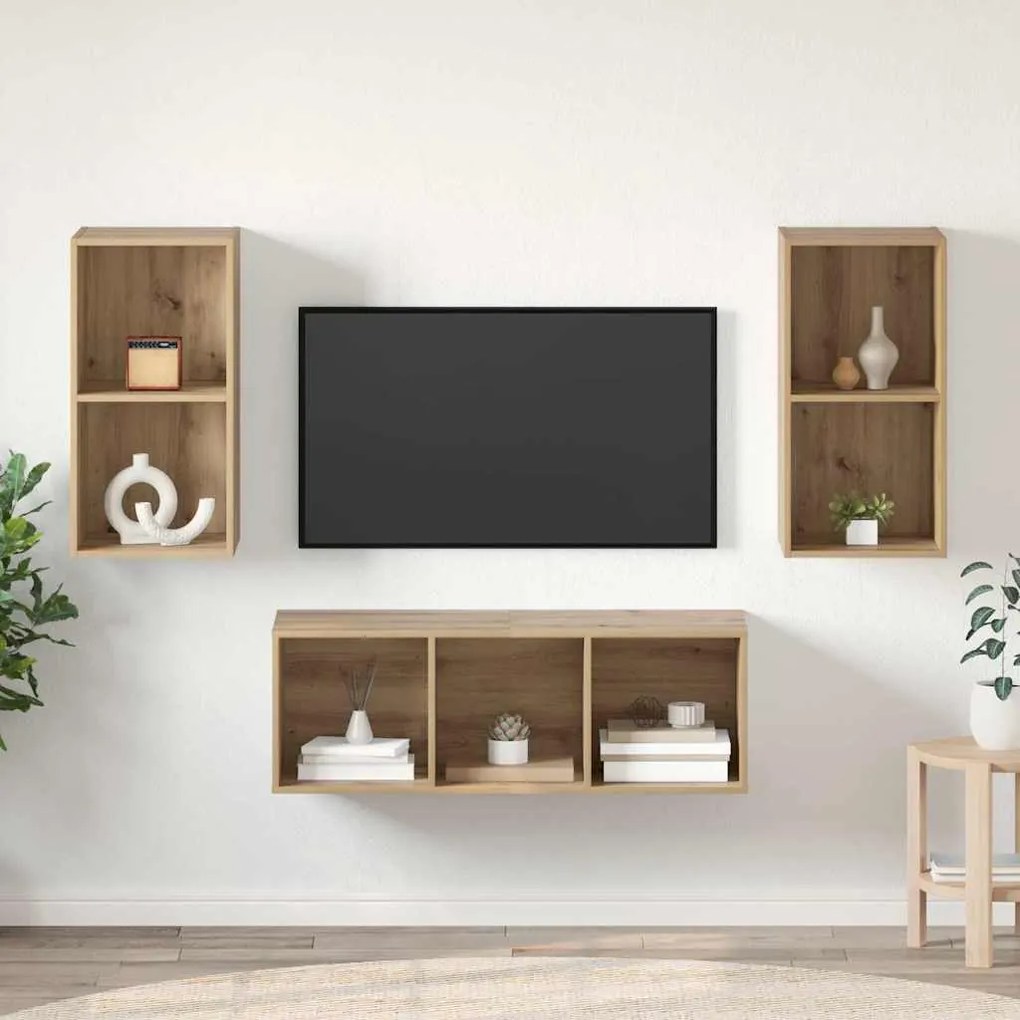 vidaXL Σετ επίπλου τηλεόρασης Επιτοίχιο artisan δρυς 37 x 37 x 107 εκ
