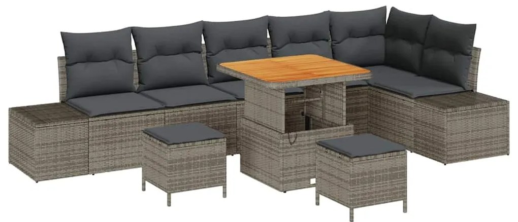 vidaXL Σετ Καναπέ Κήπου με μαξιλάρι 9 pcs Γκρι συνθετικό ρατάν