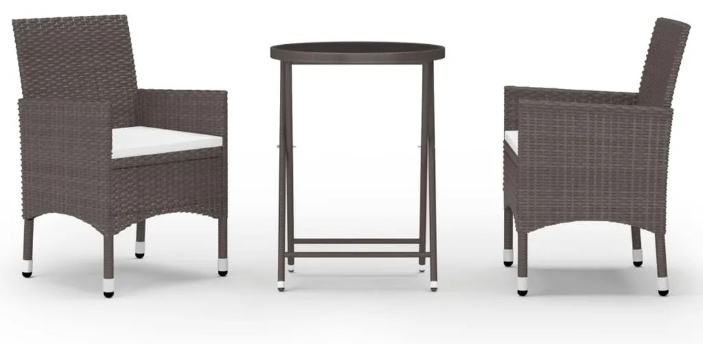 vidaXL Σετ Επίπλων Bistro Κήπου 3 τεμ. Καφέ Συνθ. Ρατάν/Ψημένο Γυαλί
