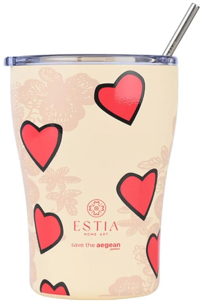 Ποτήρι - Θερμός Με Καλαμάκι Tender Lace Save The Aegean 01-31817 350ml Ivory-Red Estia