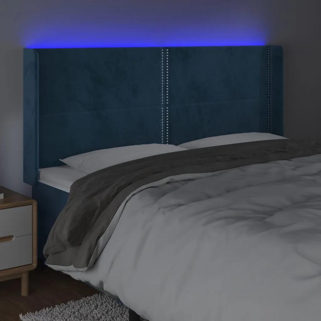 vidaXL Κεφαλάρι Κρεβατιού LED Σκούρο Μπλε 163x16x118/128 εκ. Βελούδινο