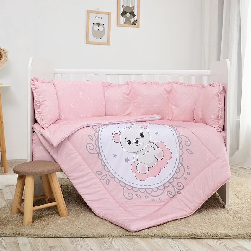 Σετ Προίκας Μωρού κούνιας 5τεμ. 70x140cm Little Bear Pink  20800085902 Lorelli