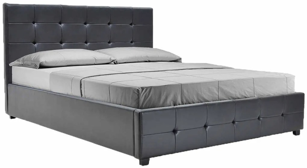 Κρεβάτι Roi pakoworld διπλό 160x200 PU μαύρο ματ + αποθηκευτικό χώρο με ανατομικές τάβλες