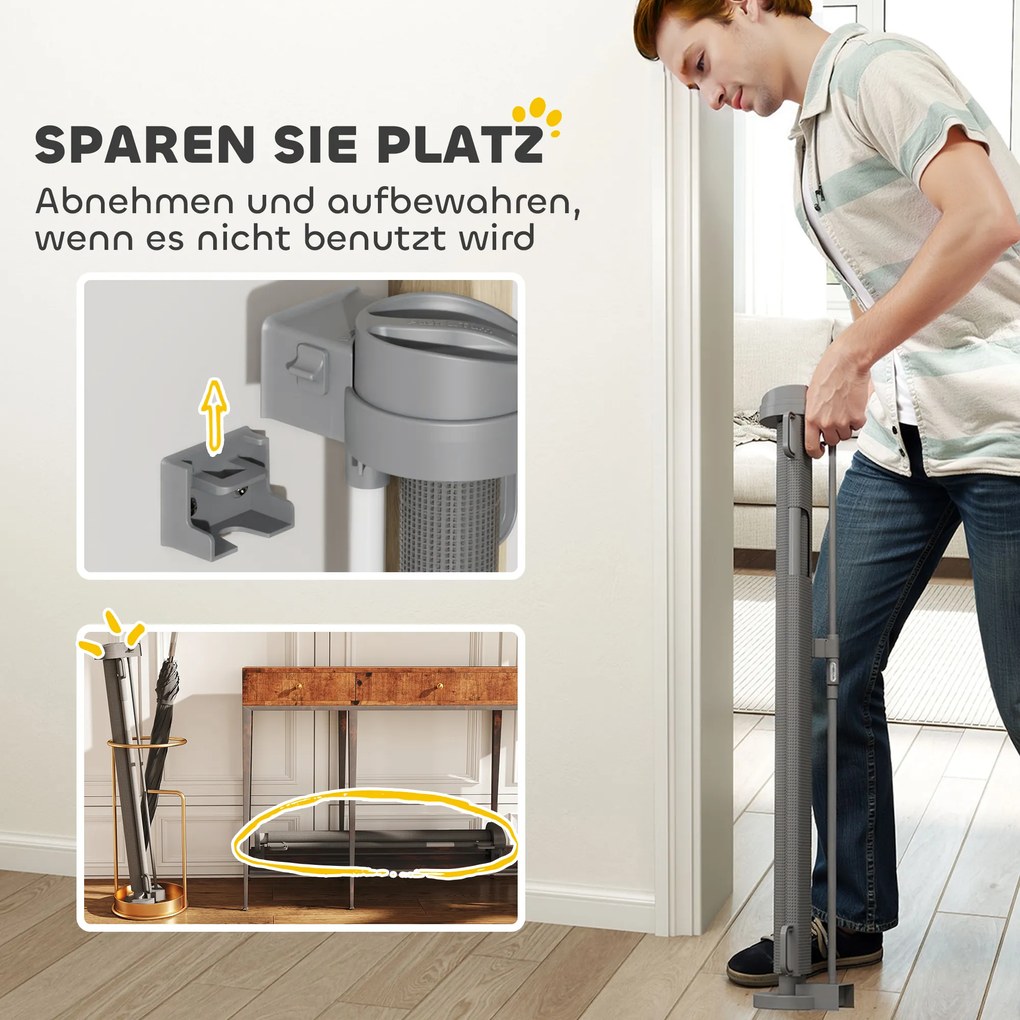 PawHut Πτυσσόμενη Πύλη Ασφαλείας για Σκάλες Επεκτεινόμενη 0-136cm Ύψος 87 cm Πύλη Πόρτας για Κατοικίδια 142 x 10 x 87 cm Γκρι