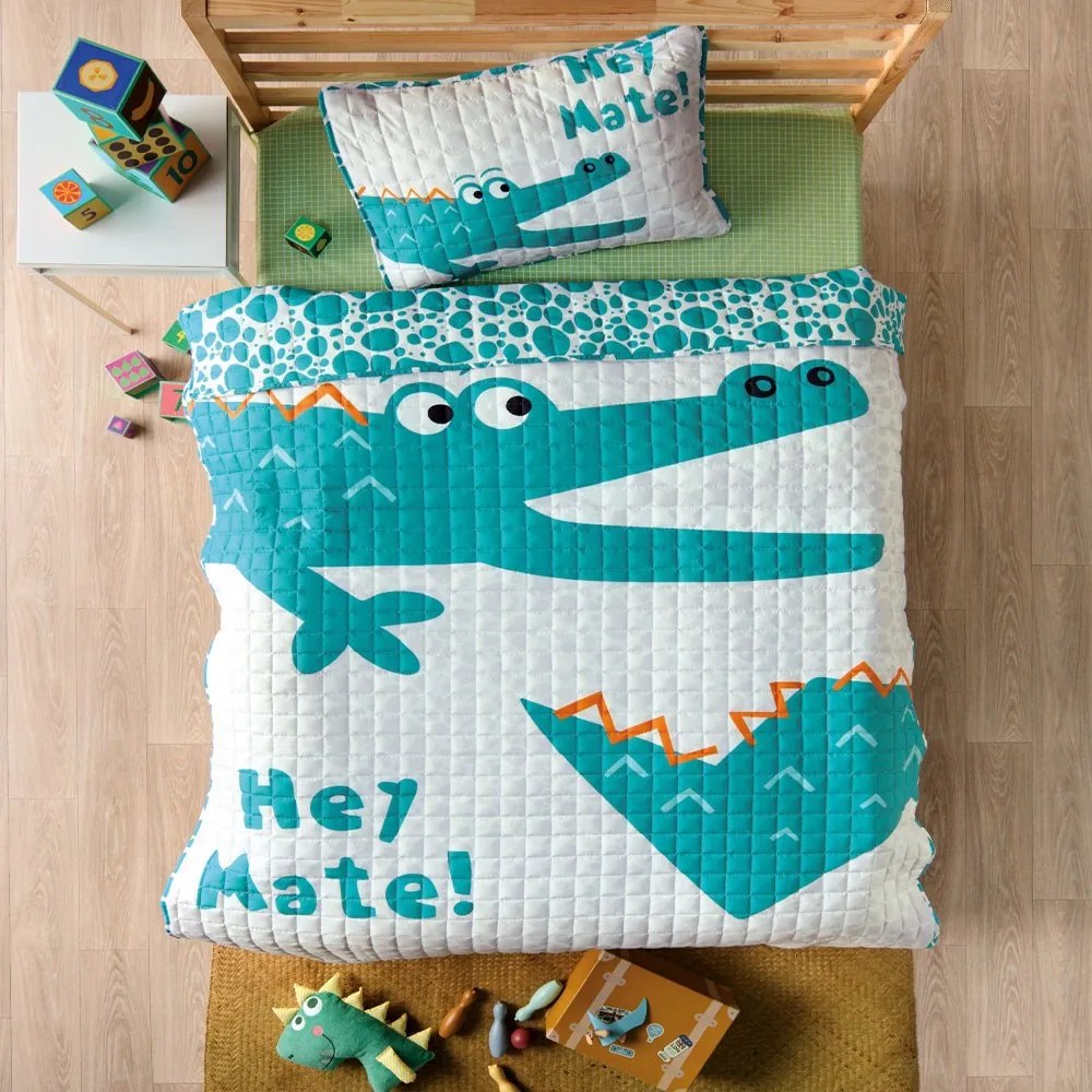Κουβερλί Παιδικό Gatorito (Σετ 2τμχ) White-Blue Kentia Μονό 160x220cm Microfiber-Polyester