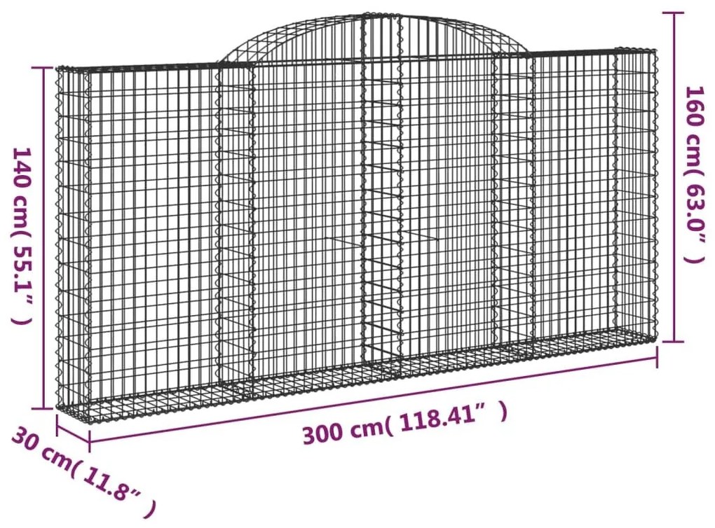 Συρματοκιβώτια Τοξωτά 5 τεμ. 300x30x140/160 εκ. Γαλβαν. Ατσάλι - Ασήμι