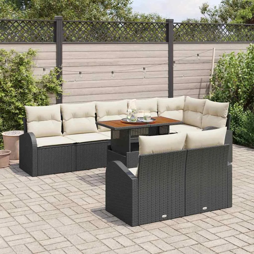 vidaXL Σετ Καναπέ Κήπου 9 pcs Μαύρο και κρεμ 100 x 55 x 73 εκ
