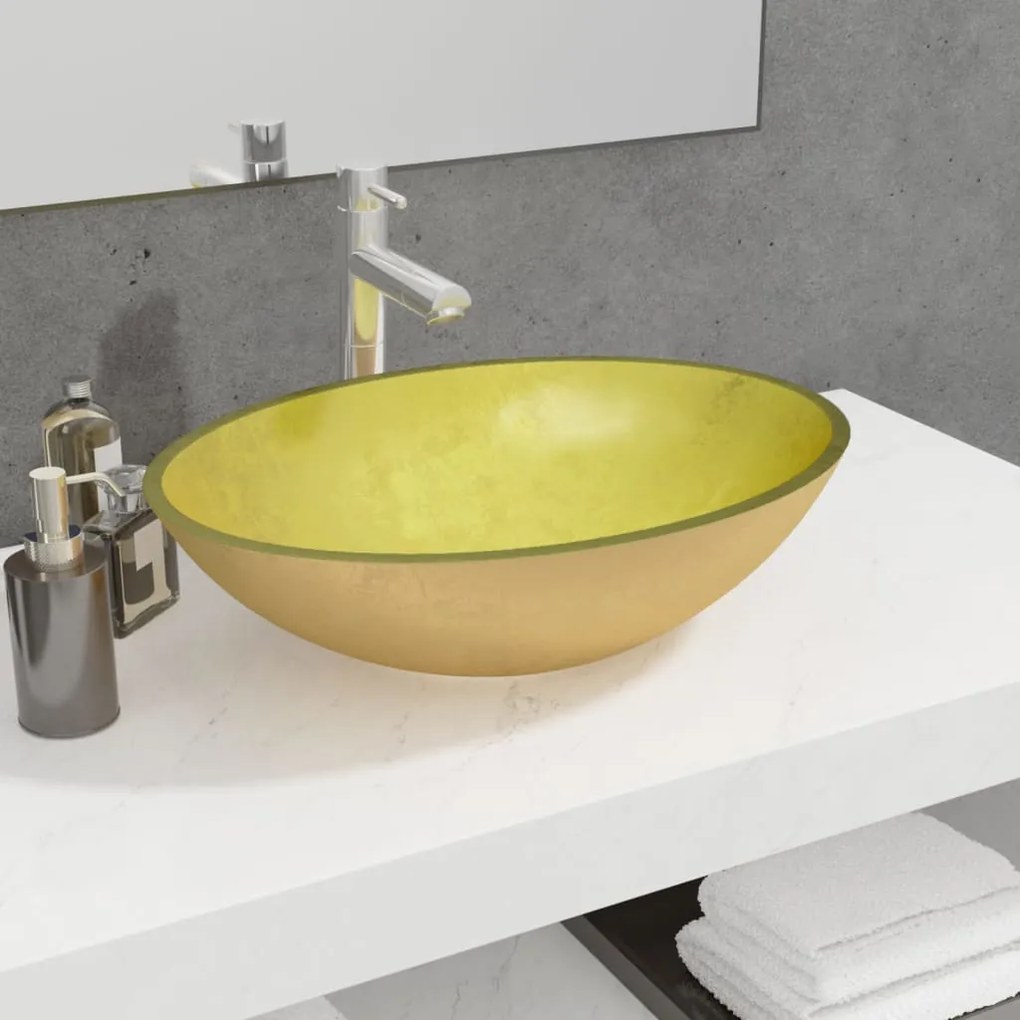 vidaXL Νιπτήρας Χρυσός 50 x 37 x 14 εκ. Γυάλινος