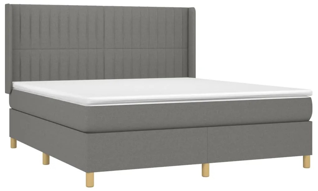 vidaXL Κρεβάτι Boxspring με Στρώμα Σκούρο Γκρι 180x200 εκ Υφασμάτιν