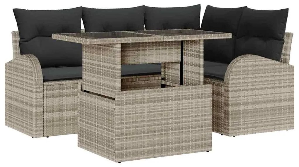 vidaXL Σετ Καναπέ Κήπου 5 pcs Ανοιχτό γκρι 100 x 55 x 73 εκ Πολυ ράταν
