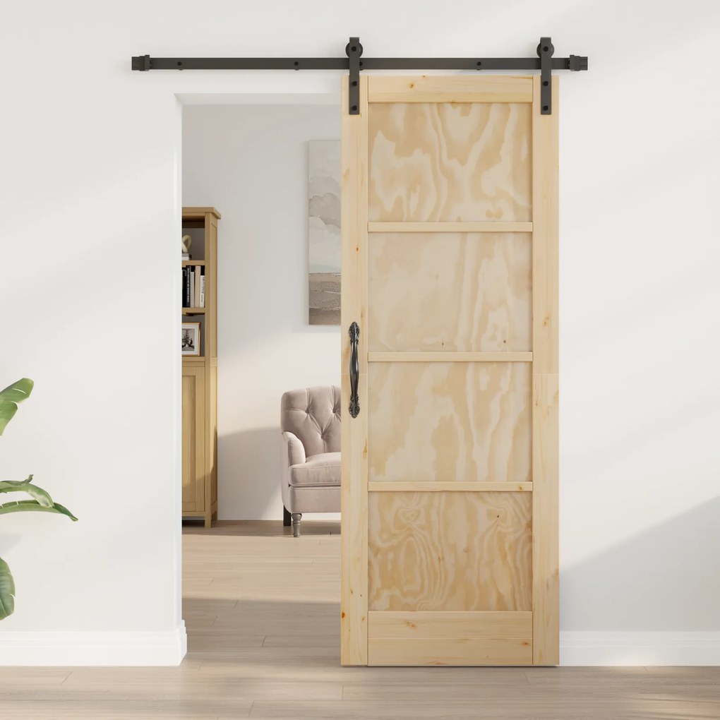 vidaXL Συρόμενη Πόρτα με Σετ Εξαρτημάτων 73.5x198.5 εκ. Μασίφ Ξύλο Πεύκου