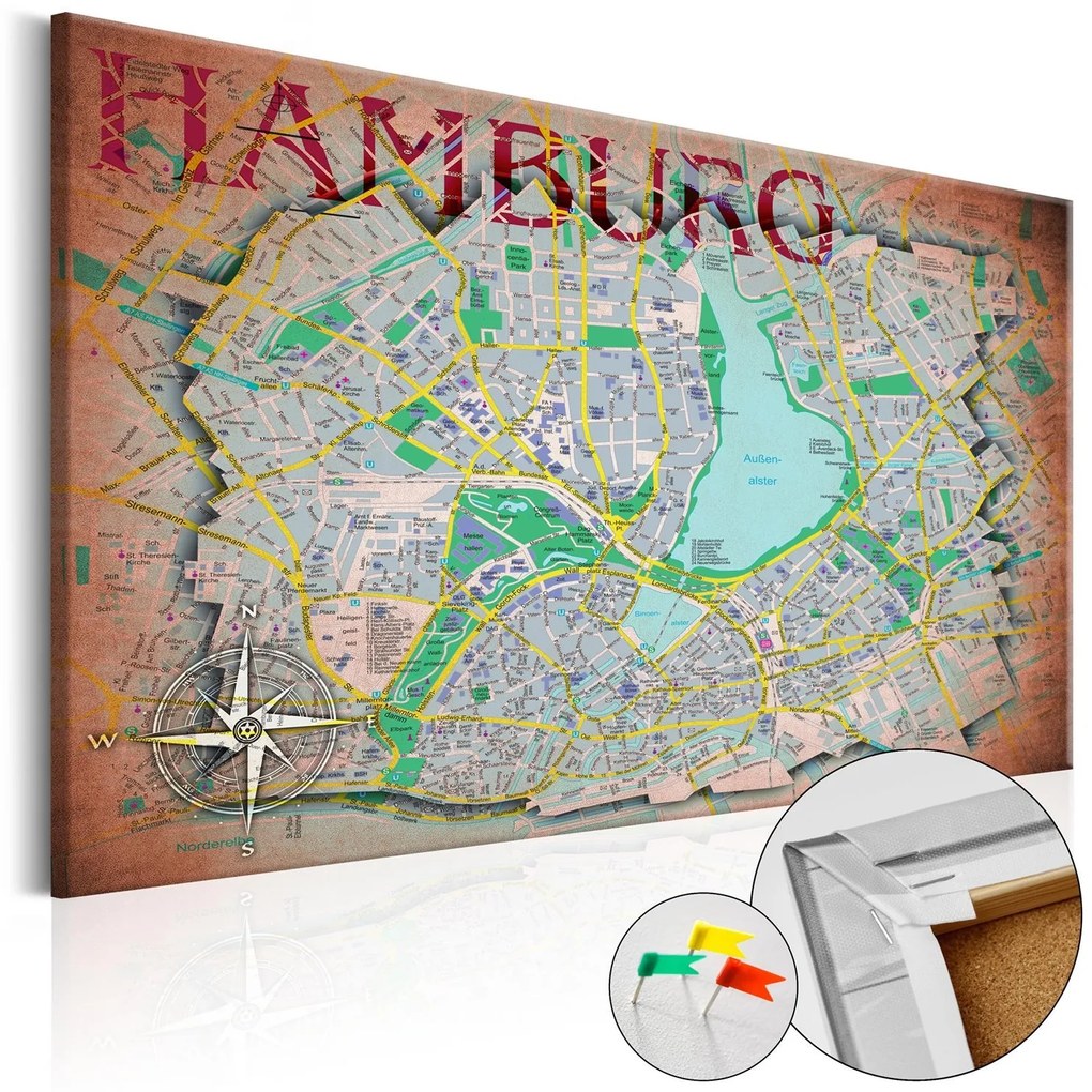 Πίνακας φελλού - Hamburg [Cork Map] 60x40