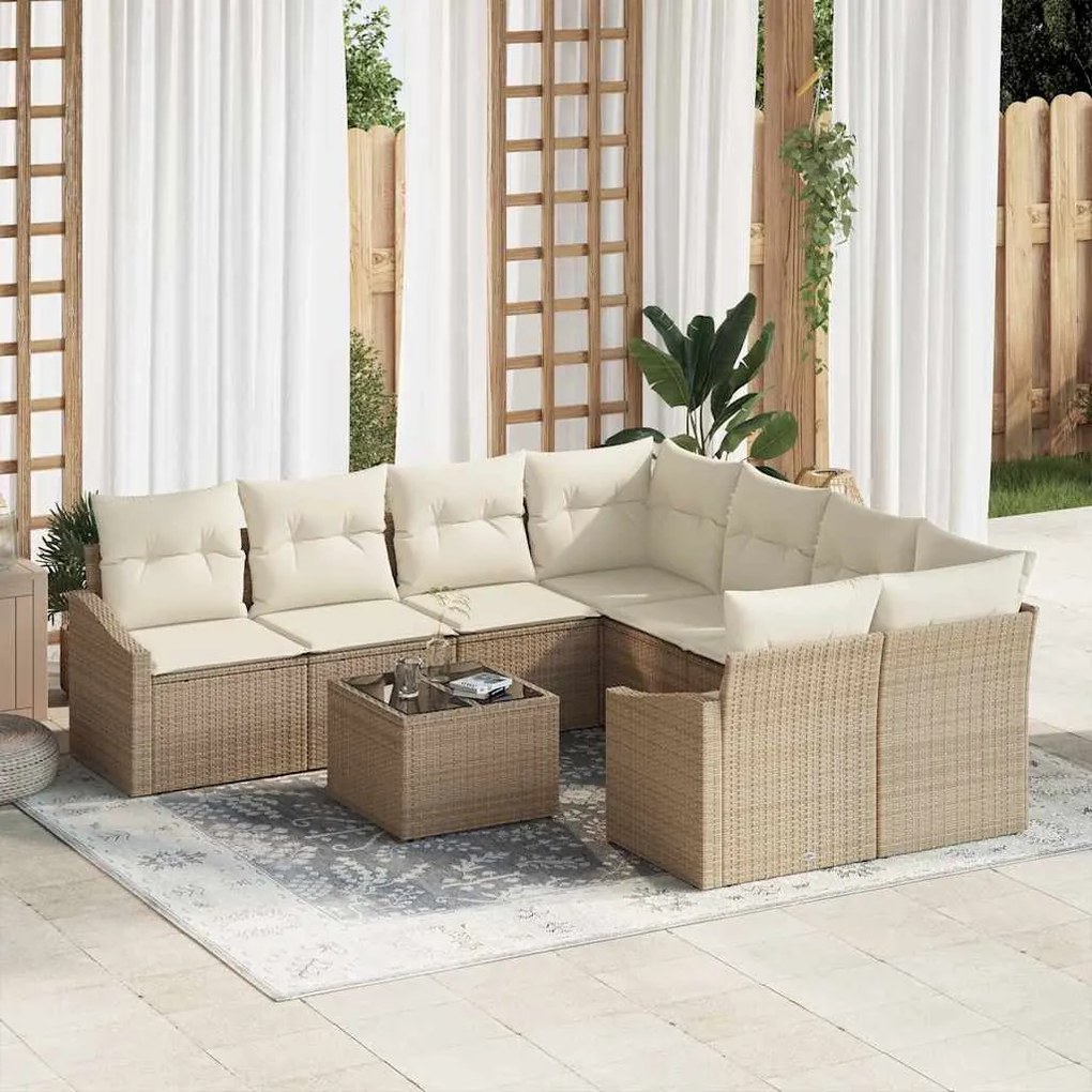 vidaXL Σετ Καναπέ Κήπου με μαξιλάρι 9 pcs Μπεζ, Κρέμα 55 x 55 x 37 εκ