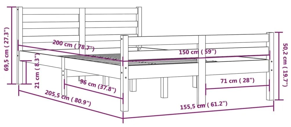 ΠΛΑΙΣΙΟ ΚΡΕΒΑΤΙΟΥ ΓΚΡΙ 150 X 200 ΕΚ. ΜΑΣΙΦ ΞΥΛΟ 5FT KING SIZE 814826