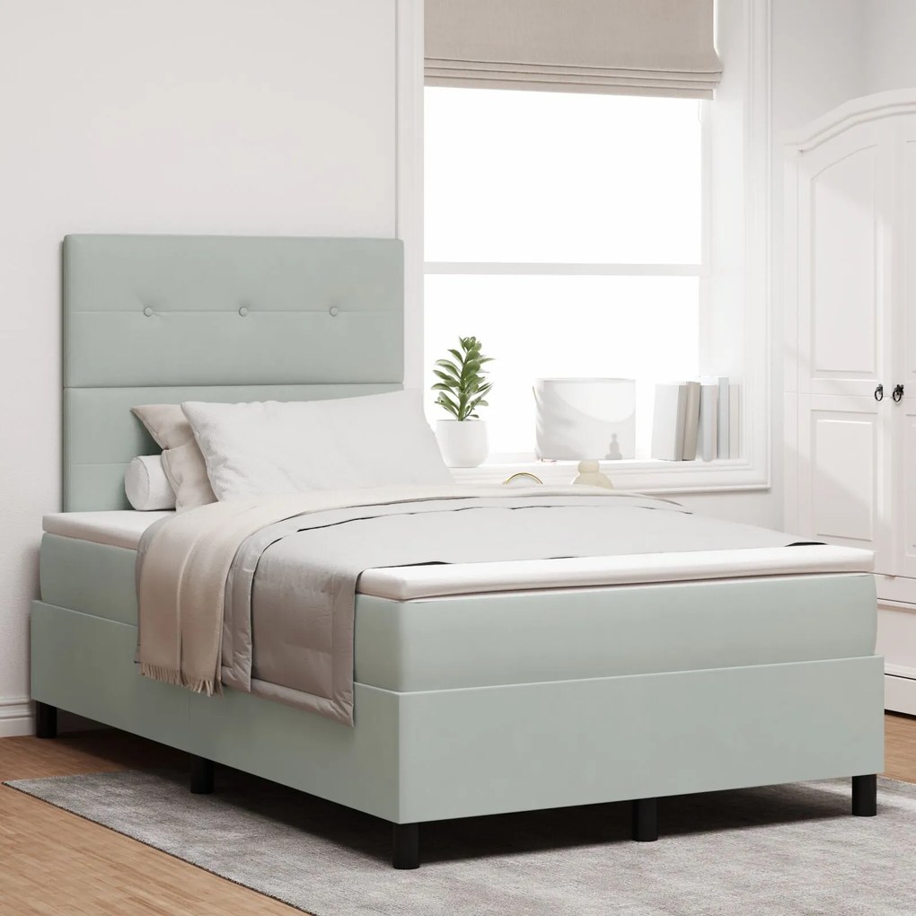 Κρεβάτι Box Spring με Στρώμα Ανοιχτό Γκρι 120x200 εκ Βελούδο
