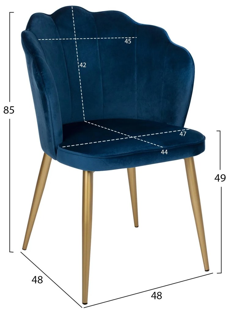 Καρέκλα AVIE C8737.08 με Χρυσά Μεταλλικά πόδια και Βελούδο Μπλέ 48x48x85εκ. 2αδα 48x48x85 εκ.