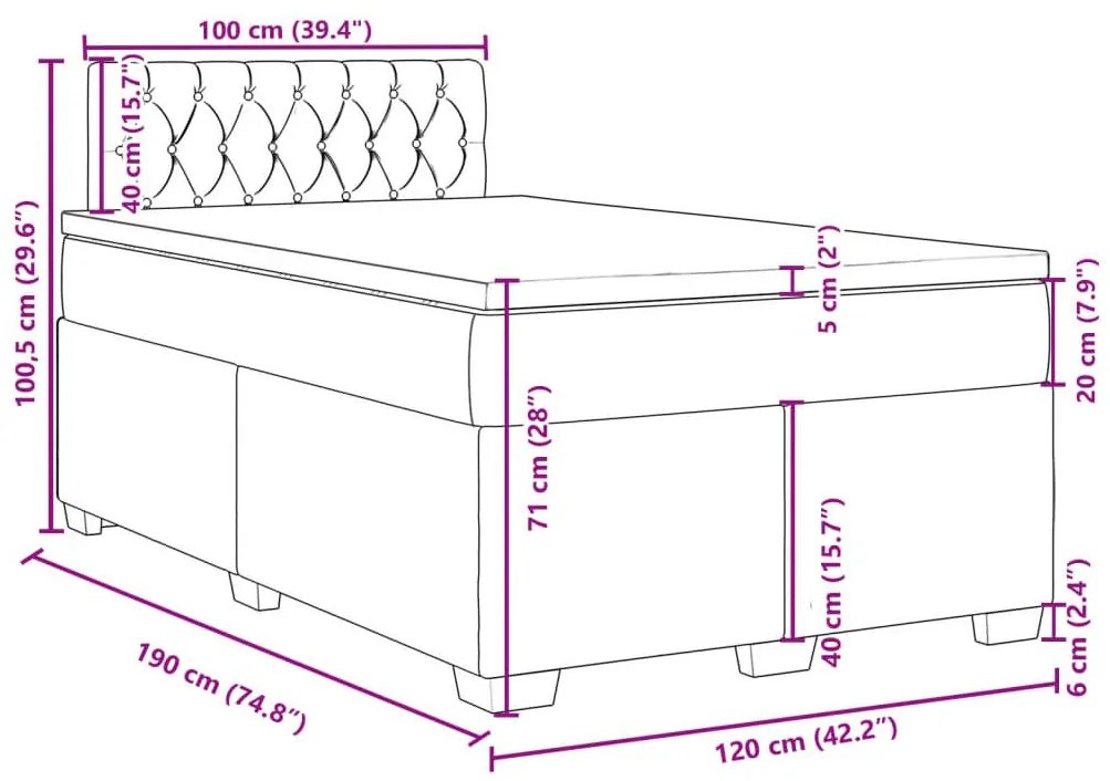 Κρεβάτι Boxspring με Στρώμα Σκούρο Καφέ 120x190 εκ Υφασμάτινο - Καφέ