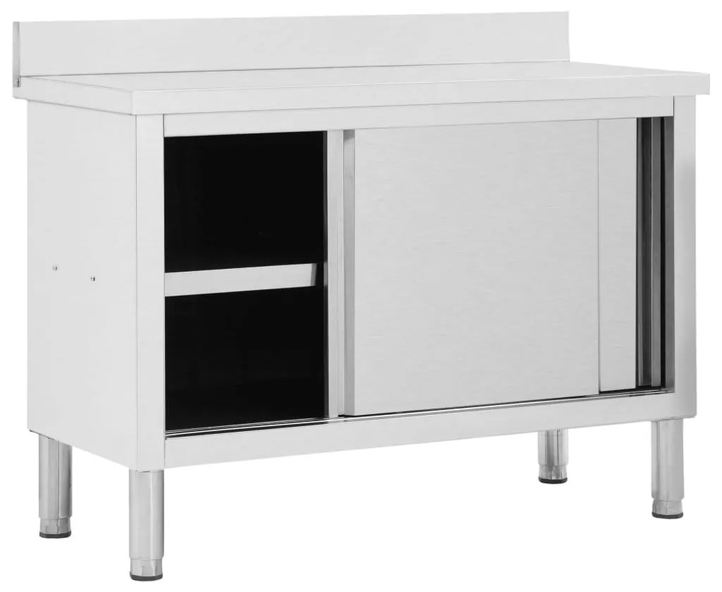vidaXL Ερμάριο Πάγκος Συρόμενες Πόρτες 120x50x(95-97) εκ. Ανοξ. Ατσάλι