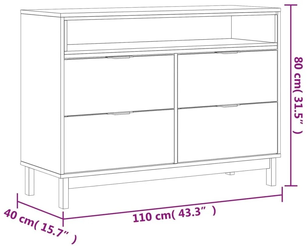 Συρταριέρα FLAM 110 x 40 x 80 εκ. από Μασίφ Ξύλο Πεύκου - Καφέ