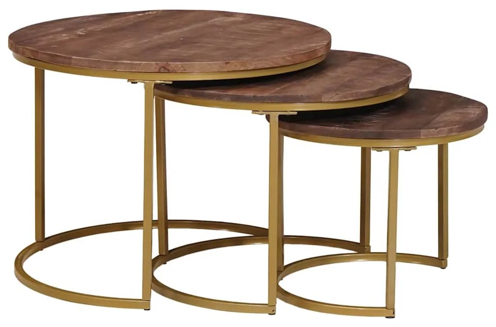 vidaXL Τραπεζάκια Καφέ Στερεών 3 pcs Μασίφ ξύλο μάνγκο και χάλυβας