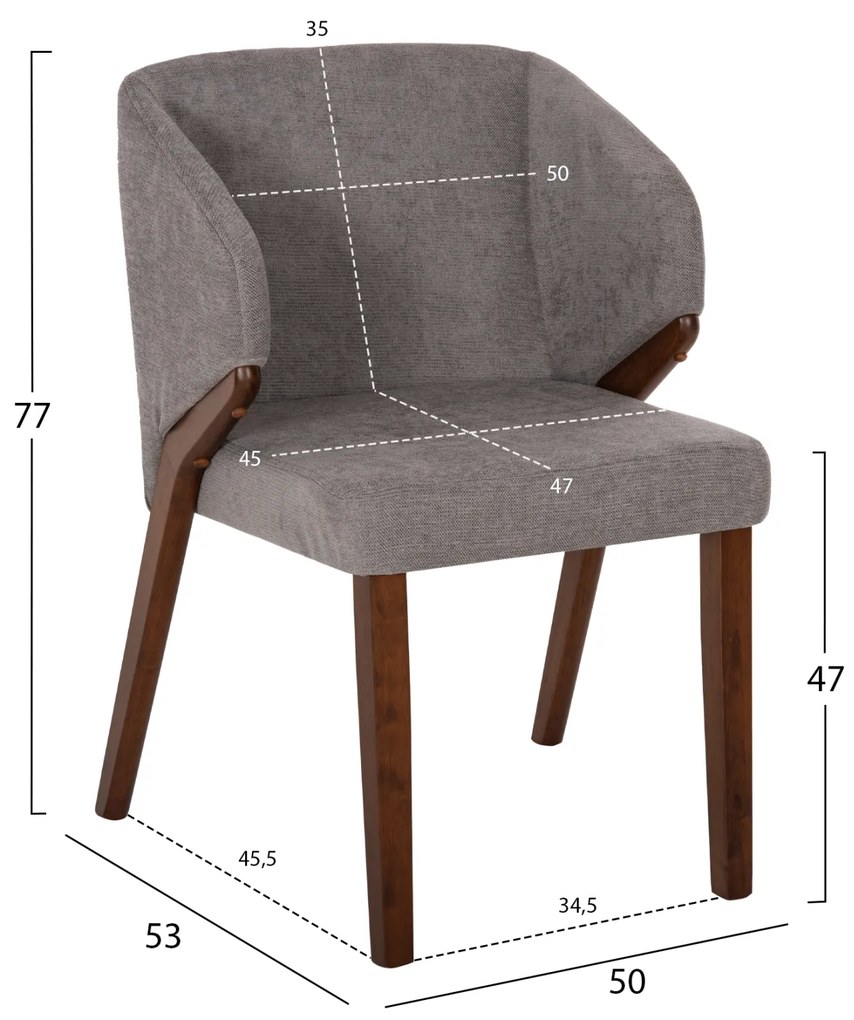 ΚΑΡΕΚΛΑ RADDER HM9749 RUBBERWOOD ΣΕ ΚΑΡΥΔΙ-ΓΚΡΙ ΥΦΑΣΜΑ 50x53x77Υεκ. - 0525739 - HM9749