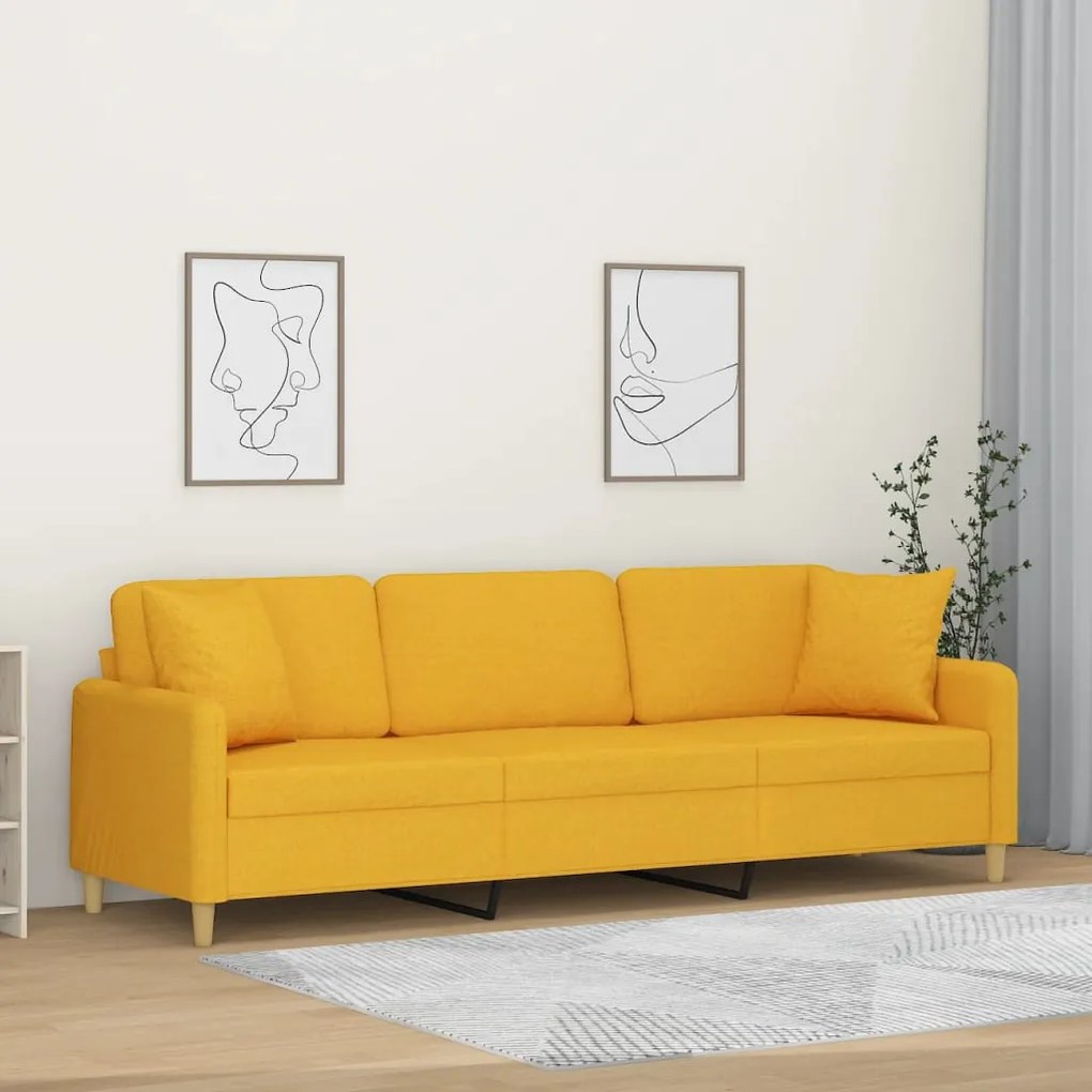 vidaXL Καναπές Τριθέσιος Αν. Κίτρινο 210 εκ. Υφασμάτινος με Μαξιλάρια