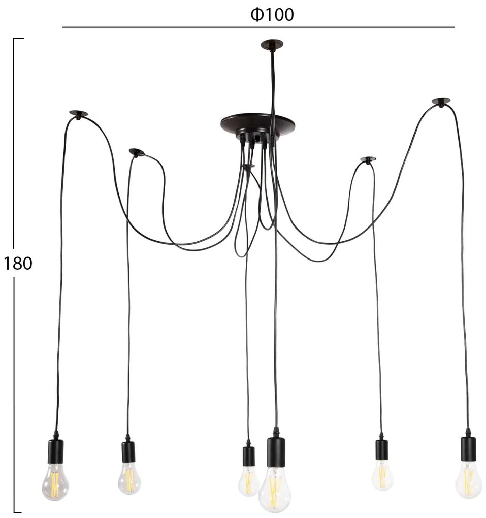 ΦΩΤΙΣΤΙΚΟ ΟΡΟΦΗΣ ΚΡΕΜΑΣΤΟ 6-ΦΩΤΟ HM4175 ΜΑΥΡΟ ΜΕΤΑΛΛΙΚΟ-ΜΑΥΡΑ ΚΑΛΩΔΙΑ Φ100x180Υ