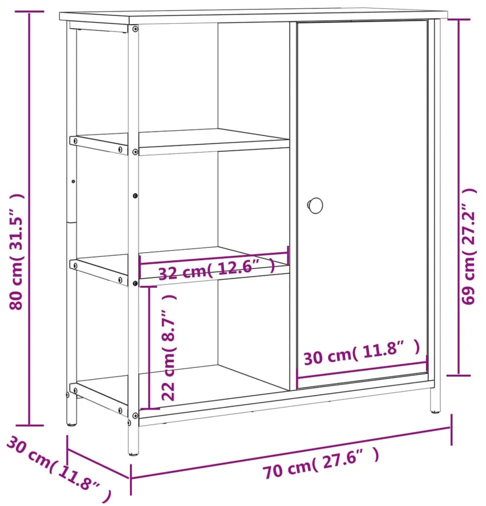 Ντουλάπι Sonoma Δρυς 70x30x80 εκ. Επεξεργασμένο Ξύλο - Καφέ