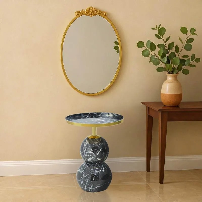 Βοηθητικό τραπέζι Dearest Inart μπλε μαρμάρου-χρυσό μέταλλο Φ41x57εκ 41x41x57 εκ.