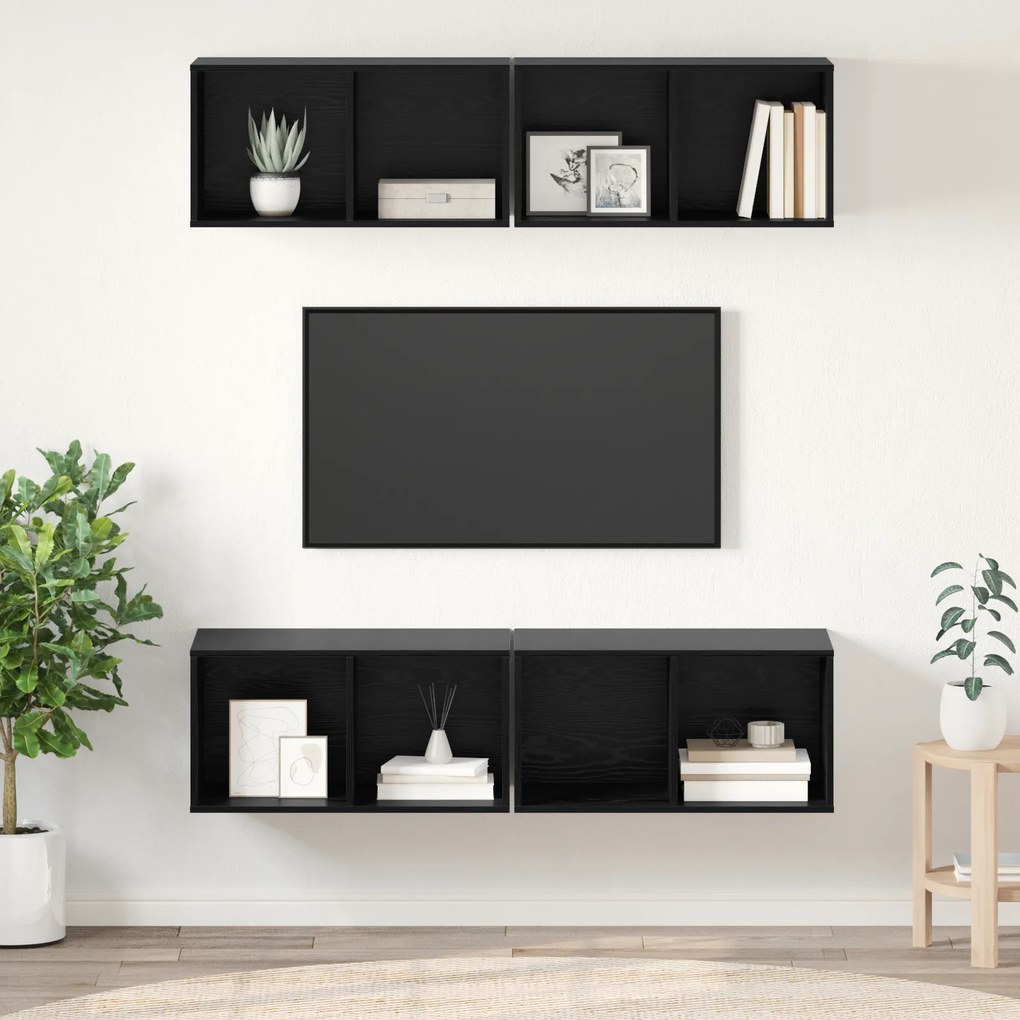 vidaXL Τηλεοπτική Κάβα Τοίχου με ράφι 4 pcs Μαύρη δρυς 37 x 37 x 72 εκ